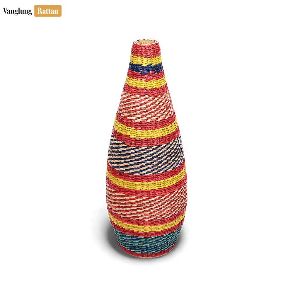 Rattan Export Tall Colorful Seagrass Vase - Festive Holiday Table Accent - REX-DCVA27006