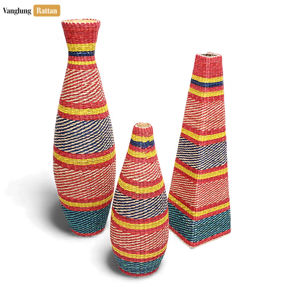 Rattan Export Tall Colorful Seagrass Vase - Festive Holiday Table Accent - REX-DCVA27006
