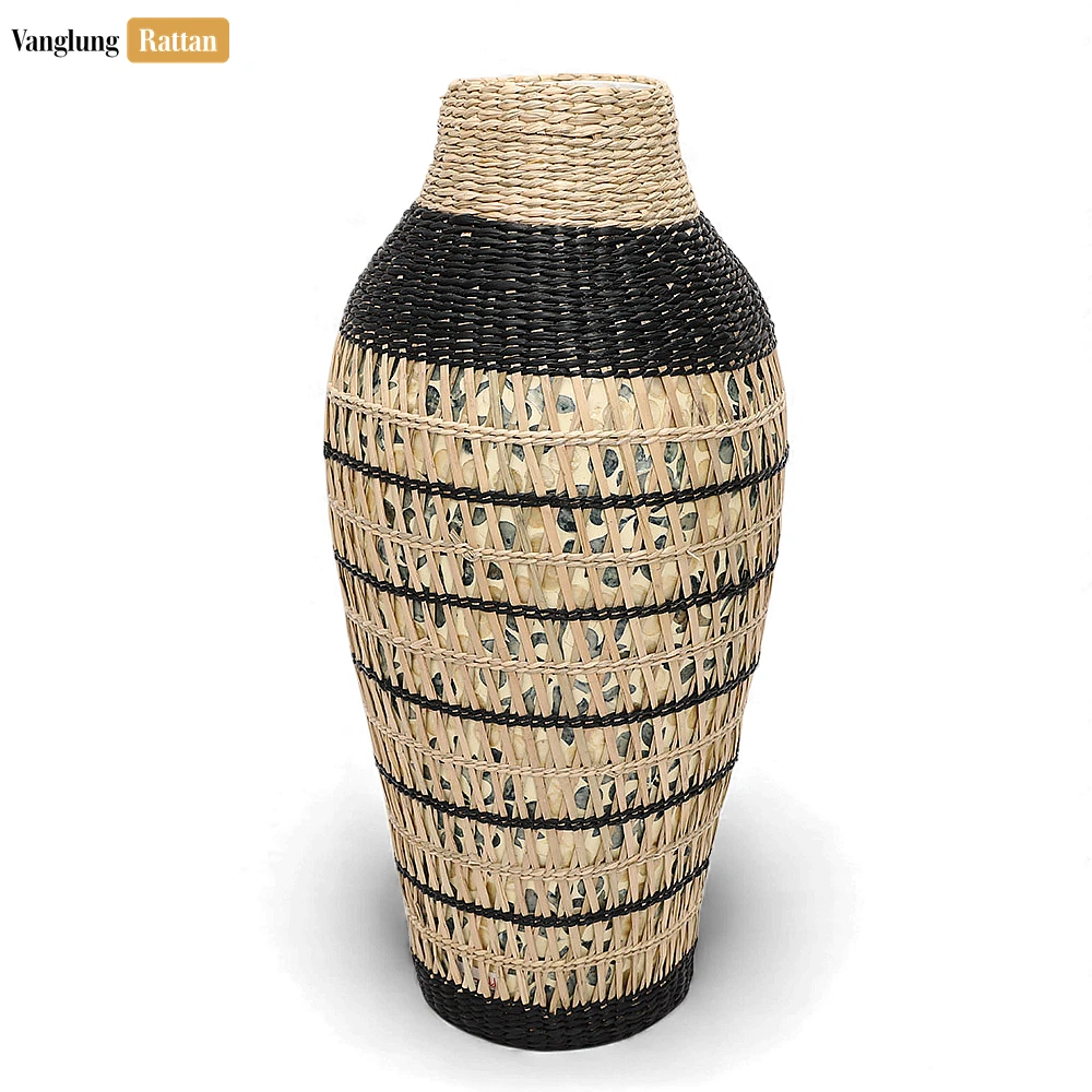 Rattan Export Handcrafted Natural Fiber Vase with Geometric Pattern - Elegant Holiday Statement Piece - REX-DCVA27005