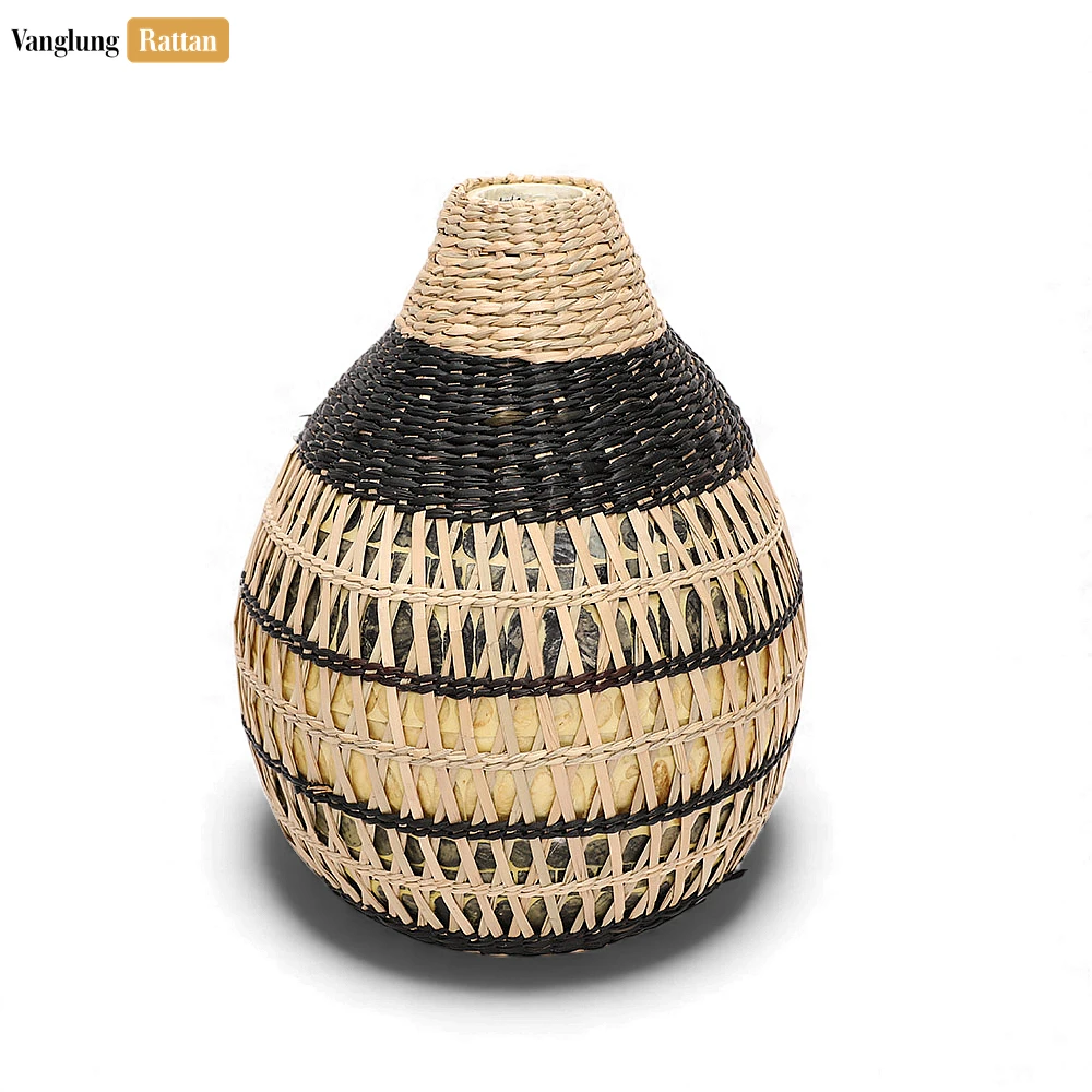 Rattan Export Rustic Woven Fiber Bud Vase - Modern Geometric New Year’s Table Accent - REX-DCVA27004