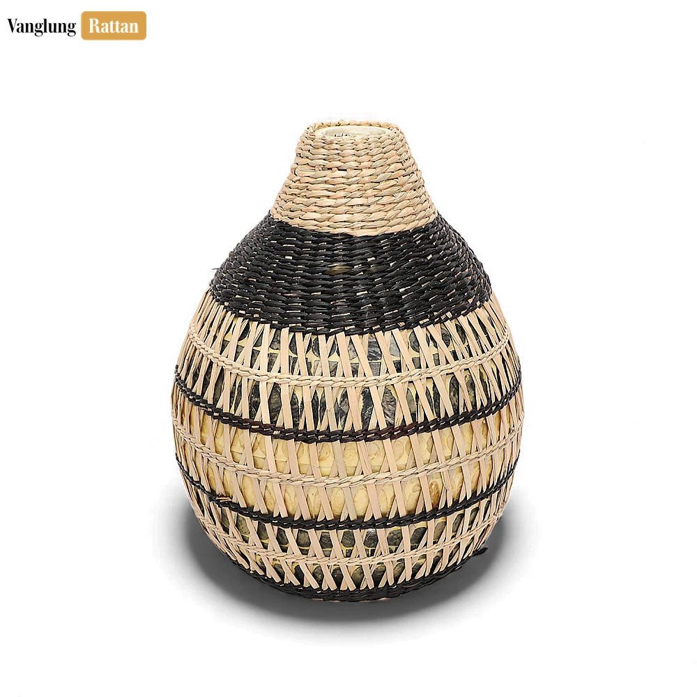 Rattan Export Rustic Woven Fiber Bud Vase - Modern Geometric New Year’s Table Accent - REX-DCVA27004