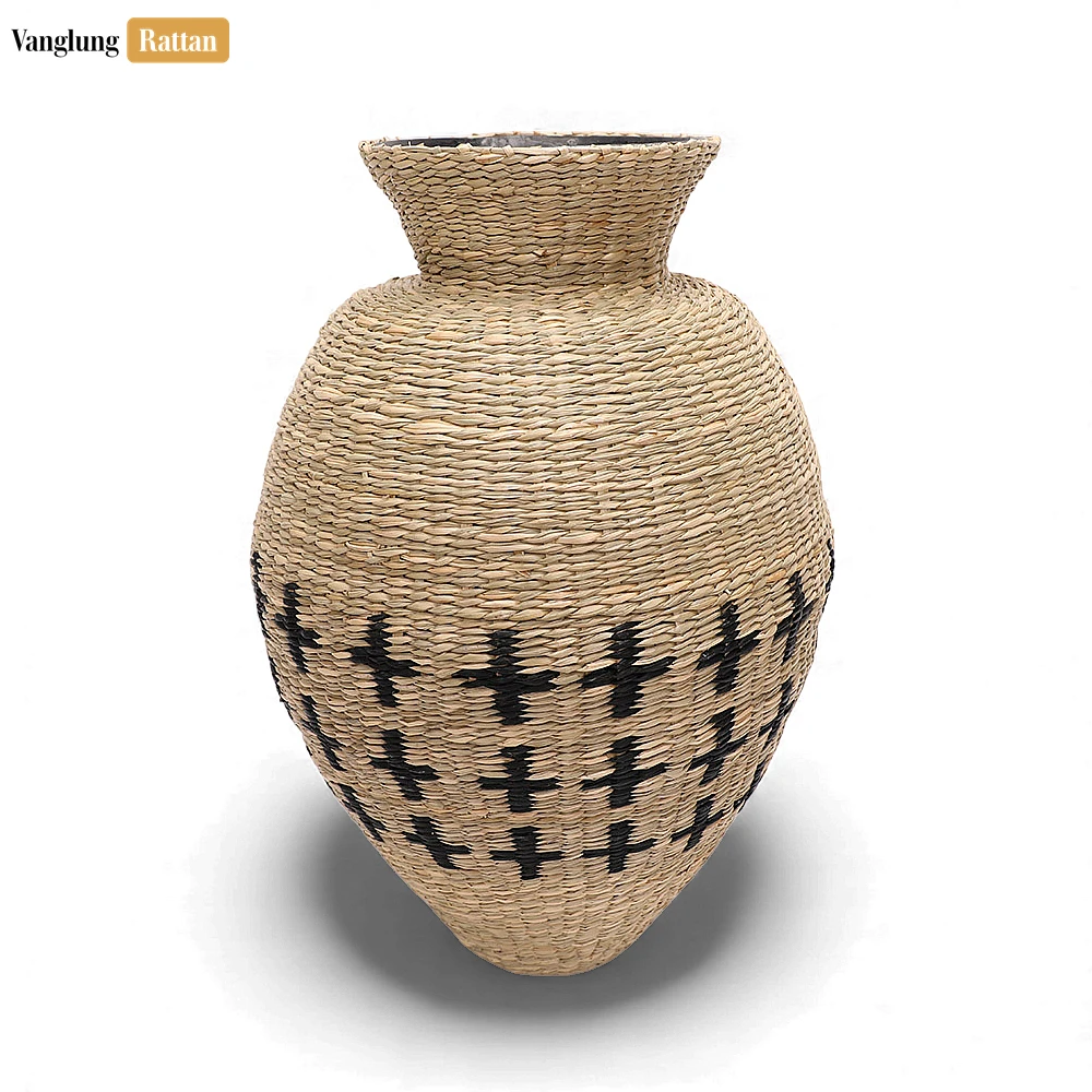 Rattan Export Rustic Woven Vase with Geometric Pattern - New Year’s Statement Décor - REX-DVCA270002