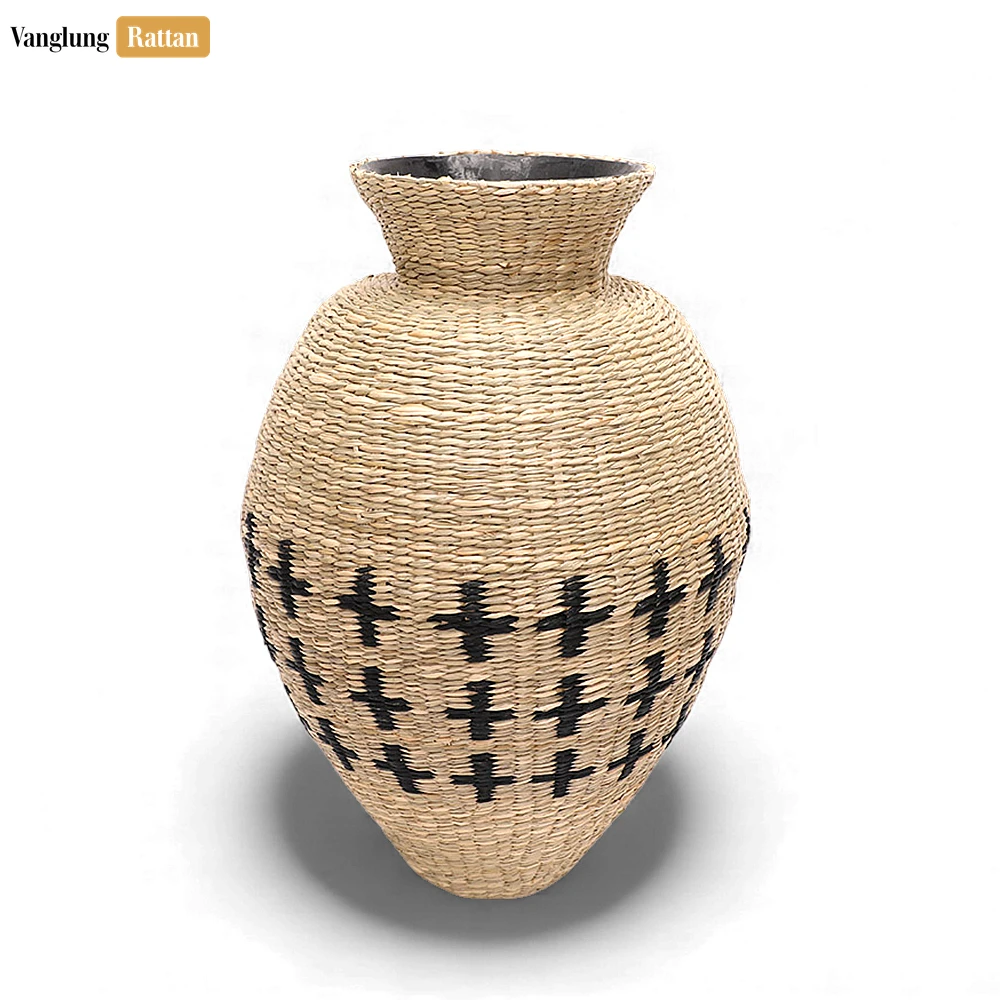 Rattan Export Rustic Woven Vase with Geometric Pattern - New Year’s Statement Décor - REX-DVCA270002