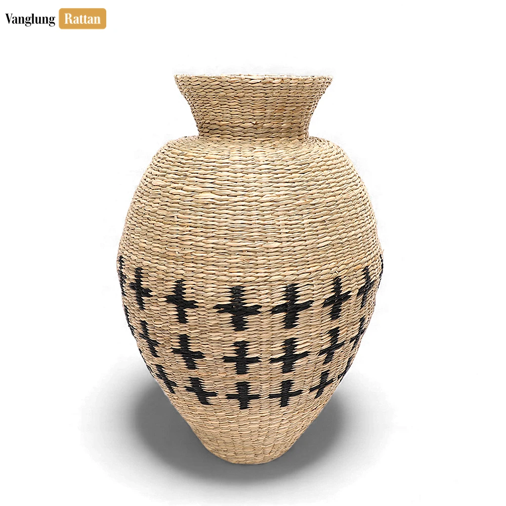 Rattan Export Rustic Woven Vase with Geometric Pattern - New Year’s Statement Décor - REX-DVCA270002