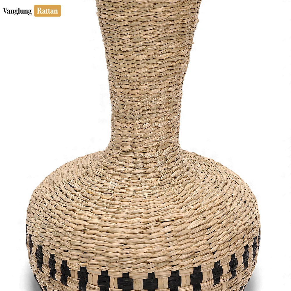 Rattan Export Tall Seagrass Woven Vase with Black Geometric Pattern - Boho Christmas Décor - REX-DCVA27001