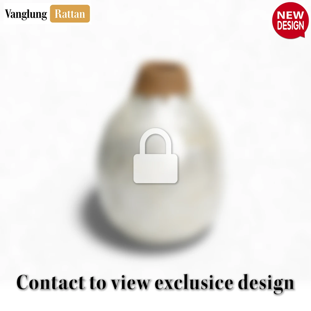 Rattan Export Bulbous Mother of Pearl Vase with Woven Rattan Collar - Rustic Glam Christmas Décor - REX-DCVA25014