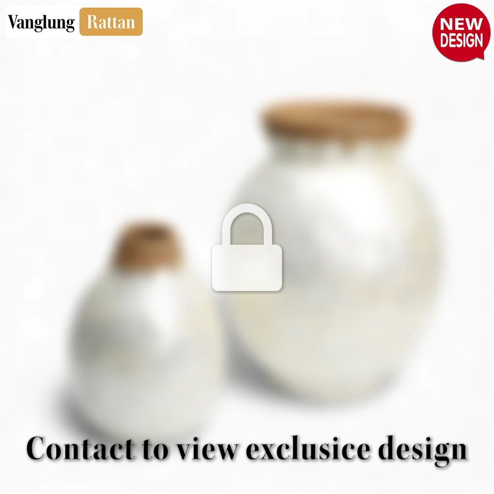 Rattan Export Bulbous xà cừ bình với đan mây cổ viền - mộc mạc sang trọng Giáng Sinh trang trí - REX-DCVA25014