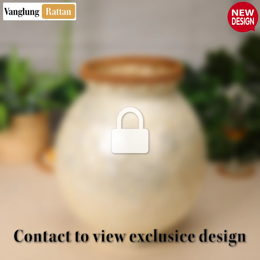 Rattan Export Mother of Pearl Globe Vase with Rattan Collar - Rustic Glam Christmas Décor - REX-DCVA25012