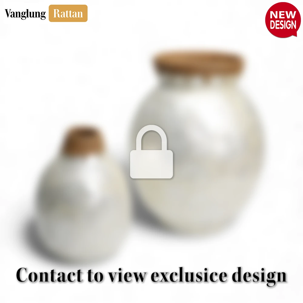 Rattan Export Mother of Pearl Globe Vase with Rattan Collar - Rustic Glam Christmas Décor - REX-DCVA25012