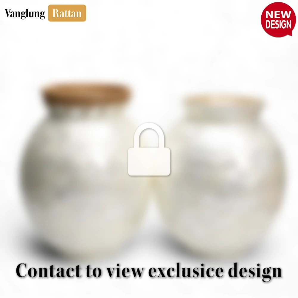 Rattan Export Mother of Pearl Globe Vase with Rattan Collar - Rustic Glam Christmas Décor - REX-DCVA25012