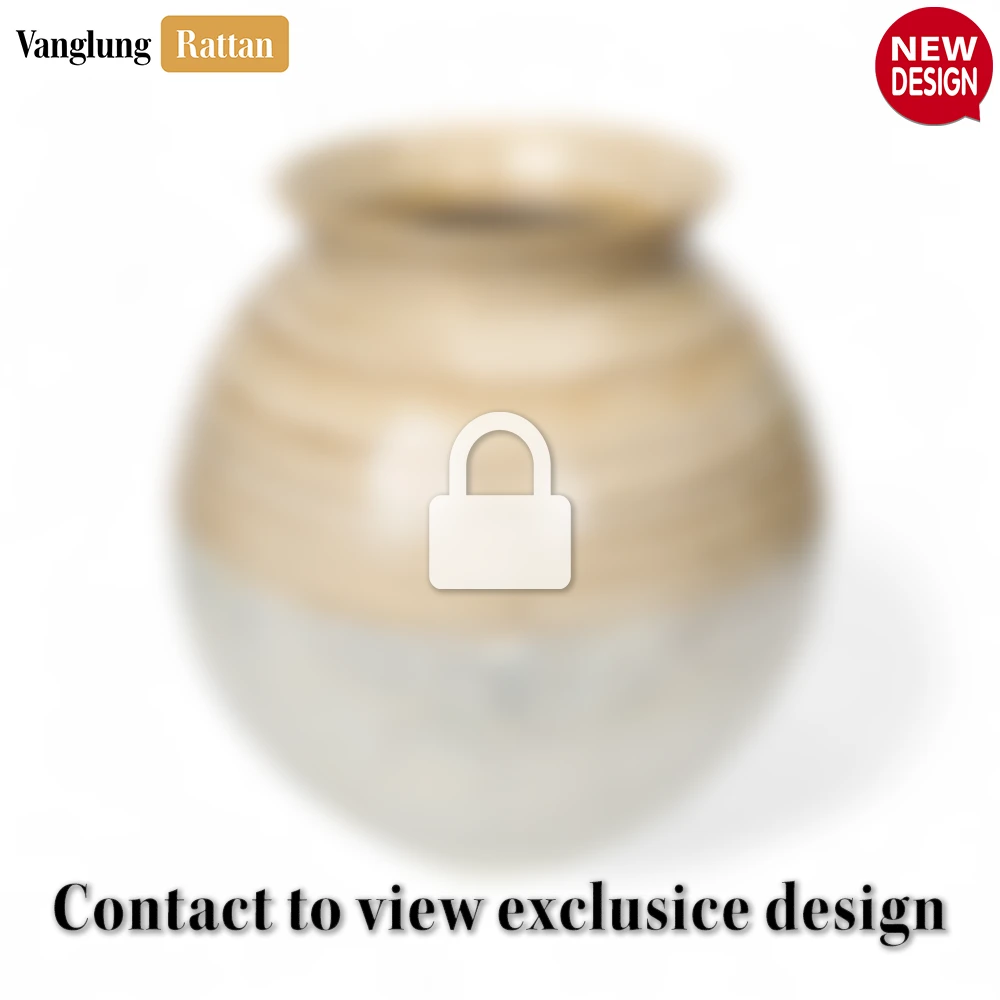 Rattan Export Natural Bamboo & Pearl Shell Inlay Vessel - Rustic Glam Christmas Holiday - REX-DCVA25011
