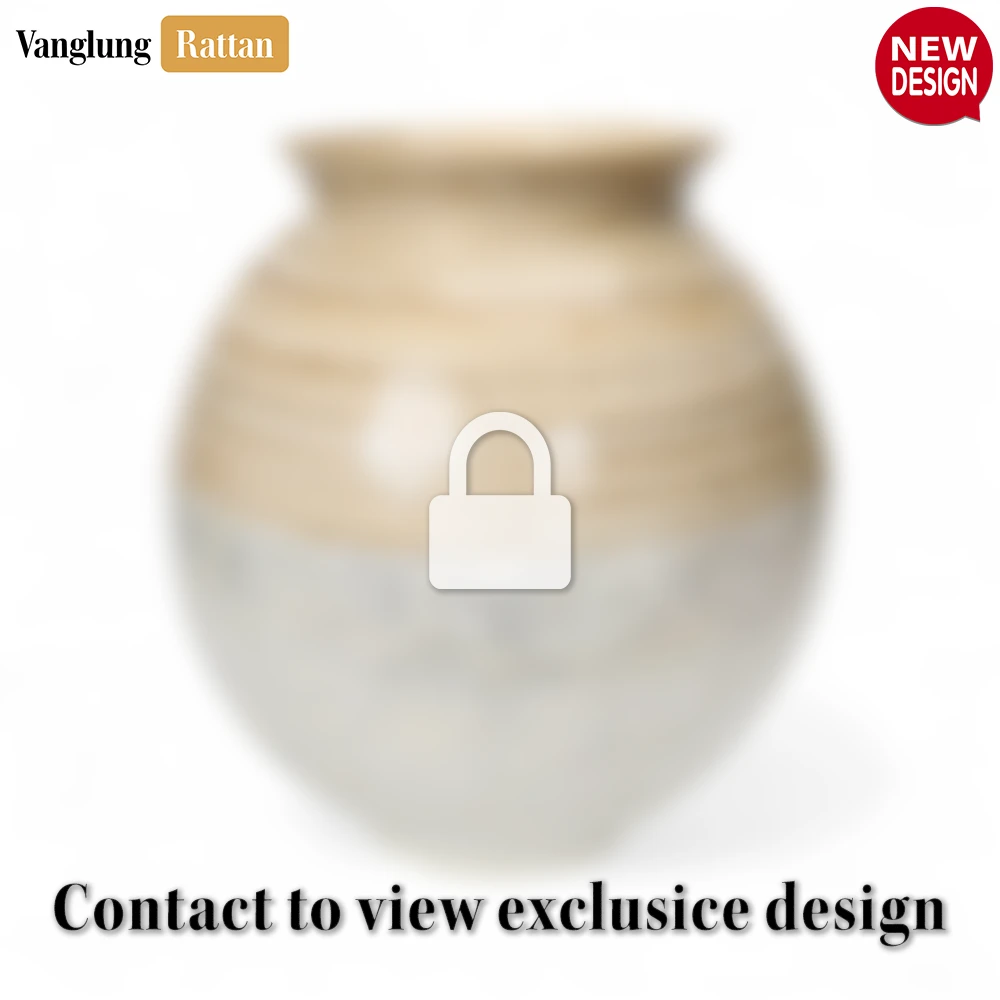 Rattan Export Natural Bamboo & Pearl Shell Inlay Vessel - Rustic Glam Christmas Holiday - REX-DCVA25011