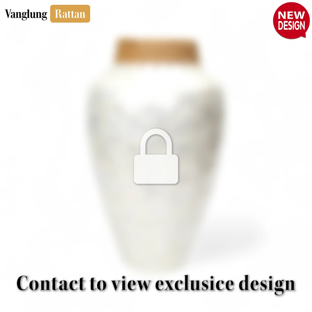 Rattan Export White Pearl Vase with Woven Rattan Trim - New Year’s Rustic Accent - REX-DCVA25008