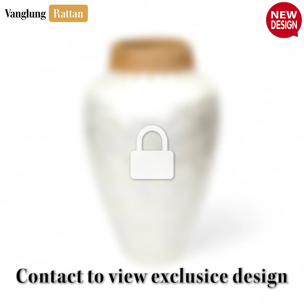 Rattan Export White Pearl Vase with Woven Rattan Trim - New Year’s Rustic Accent - REX-DCVA25008