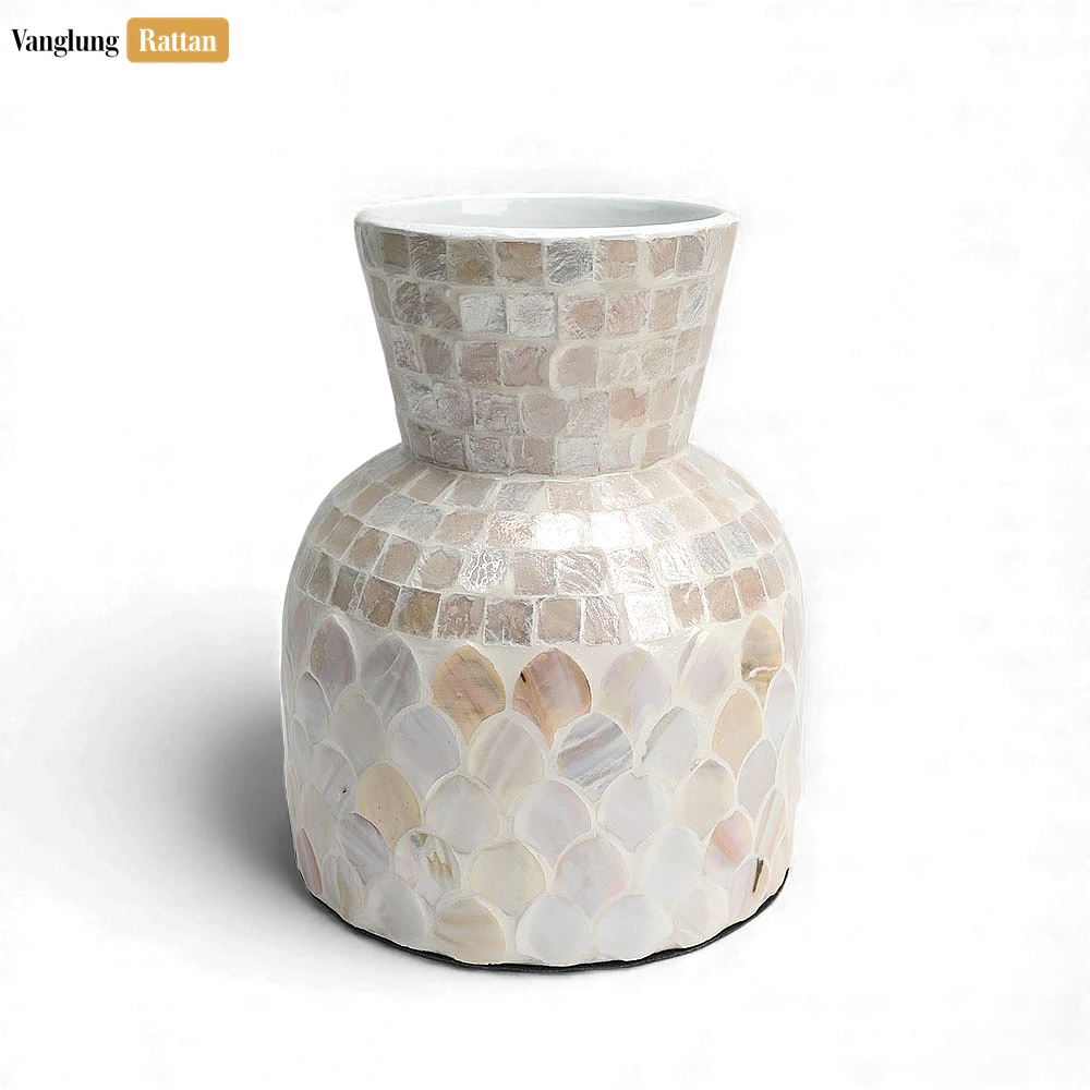 Rattan Export Madreperla Scallop vaso - Blush & bianco mosaico Natale centrotavola - REX-DCVA25003
