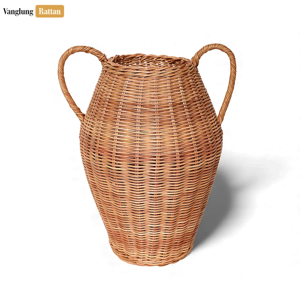 Rattan Export Tall Core Rattan Amphora Vase with Handles - Rustic Christmas Floor Décor - REX-DCVA26005