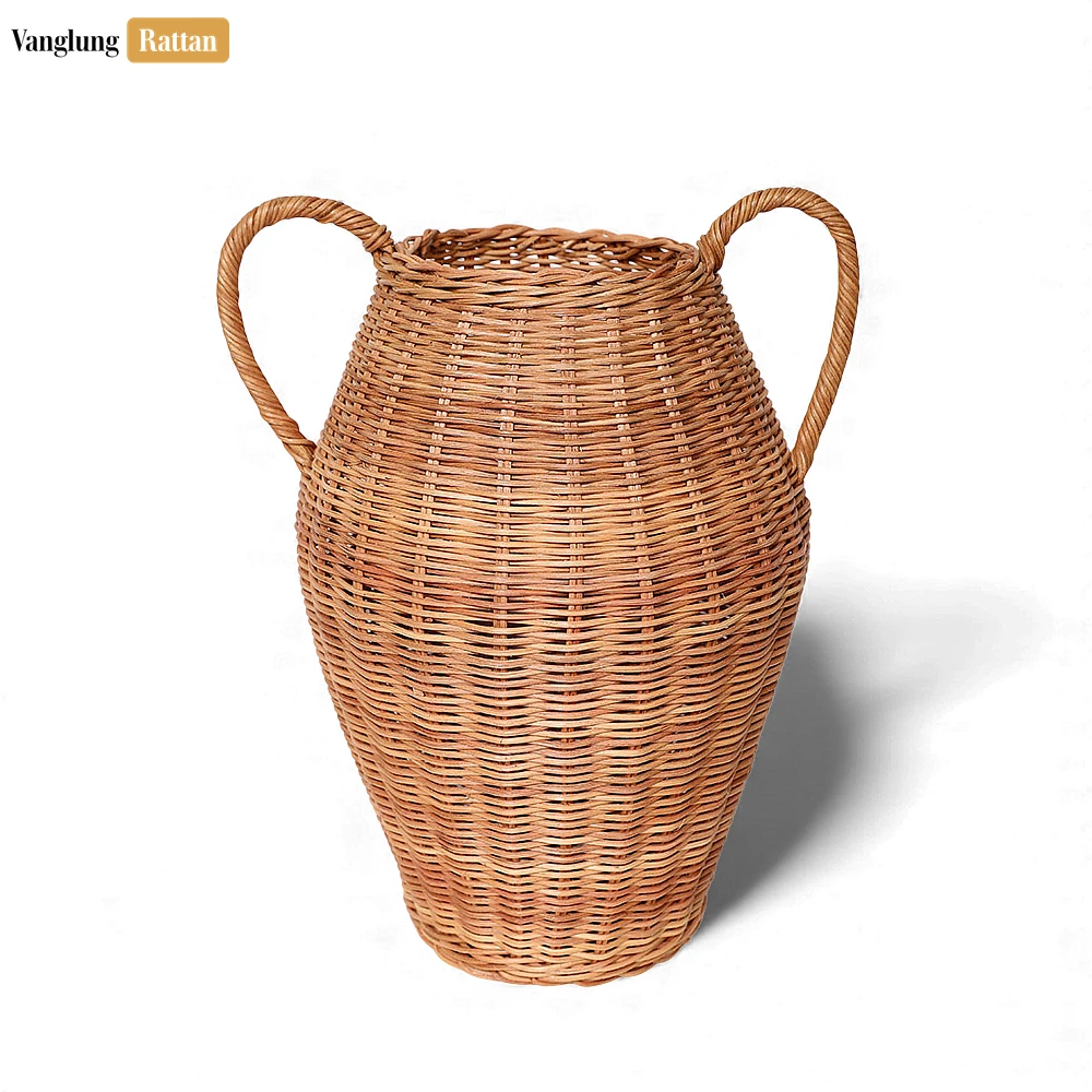 Rattan Export Tall Core Rattan Amphora Vase with Handles - Rustic Christmas Floor Décor - REX-DCVA26005
