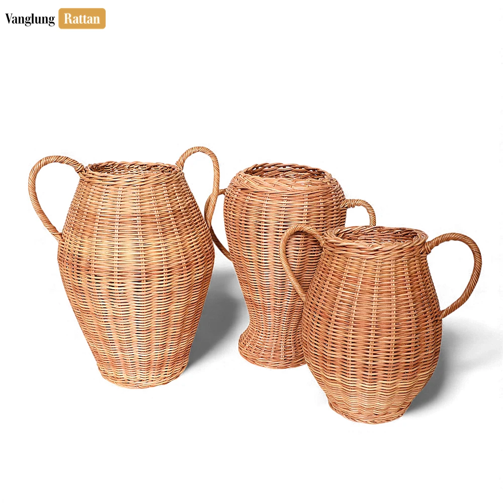 Rattan Export Tall Core Rattan Amphora Vase with Handles - Rustic Christmas Floor Décor - REX-DCVA26005