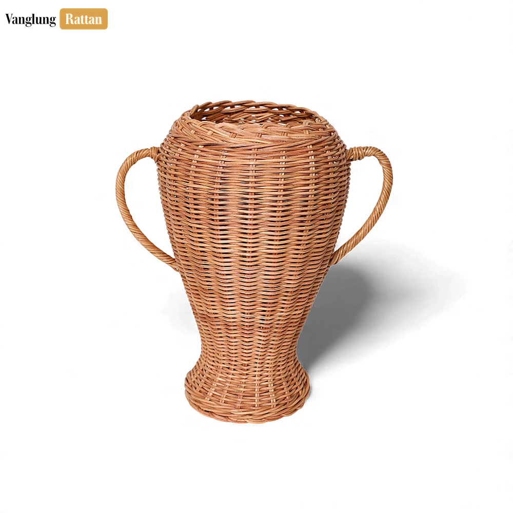 Rattan Export Rustic Core Rattan Trophy Vase - Woven Double-Handled Urn for Christmas Décor - REX-DCVA26002