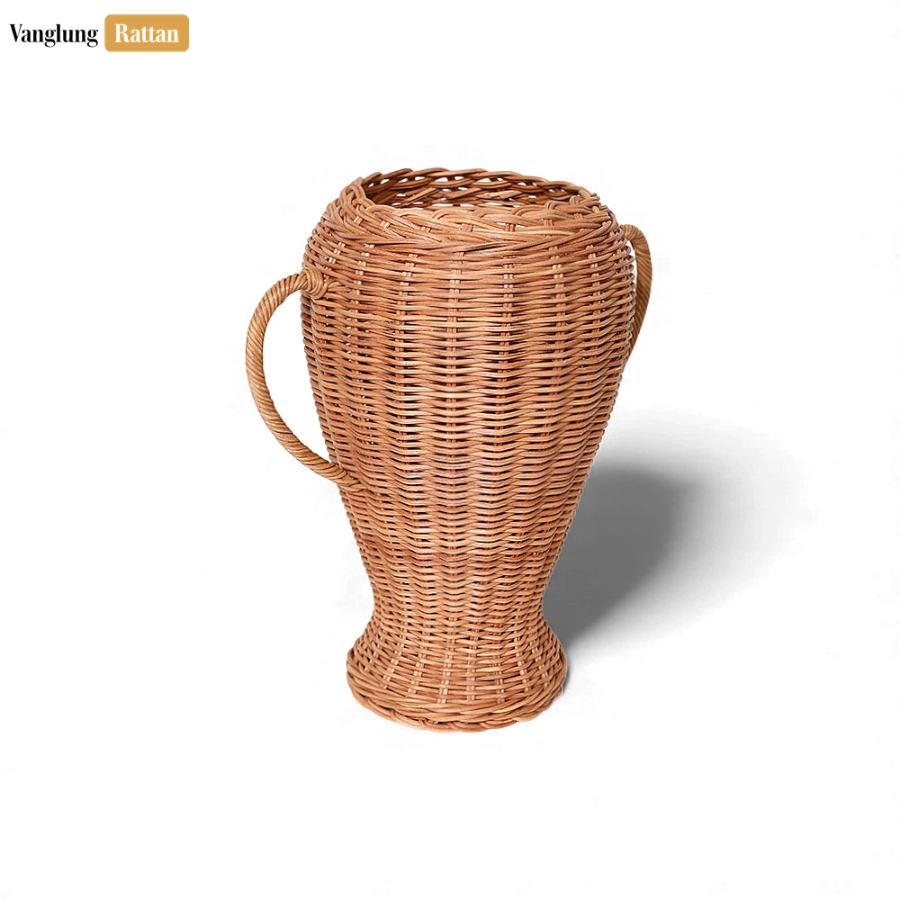 Rattan Export Rustic Core Rattan Trophy Vase - Woven Double-Handled Urn for Christmas Décor - REX-DCVA26002