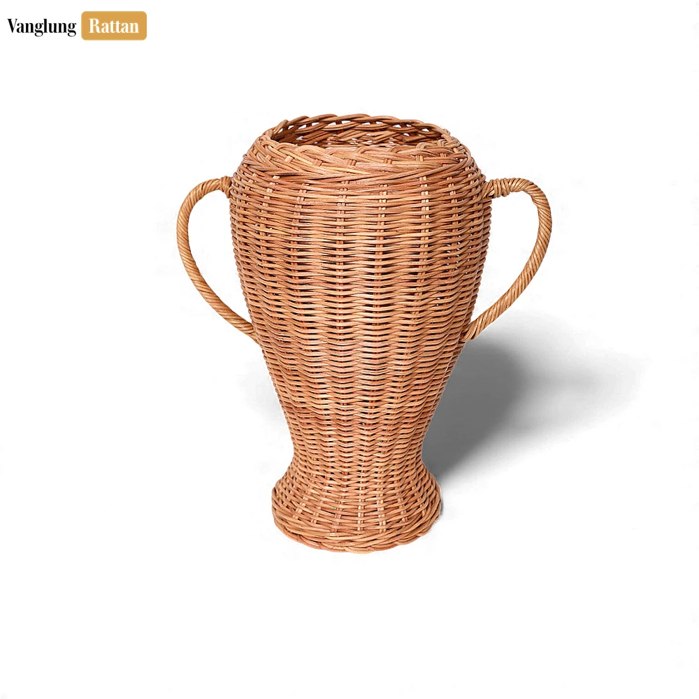 Rattan Export Rustic Core Rattan Trophy Vase - Woven Double-Handled Urn for Christmas Décor - REX-DCVA26002