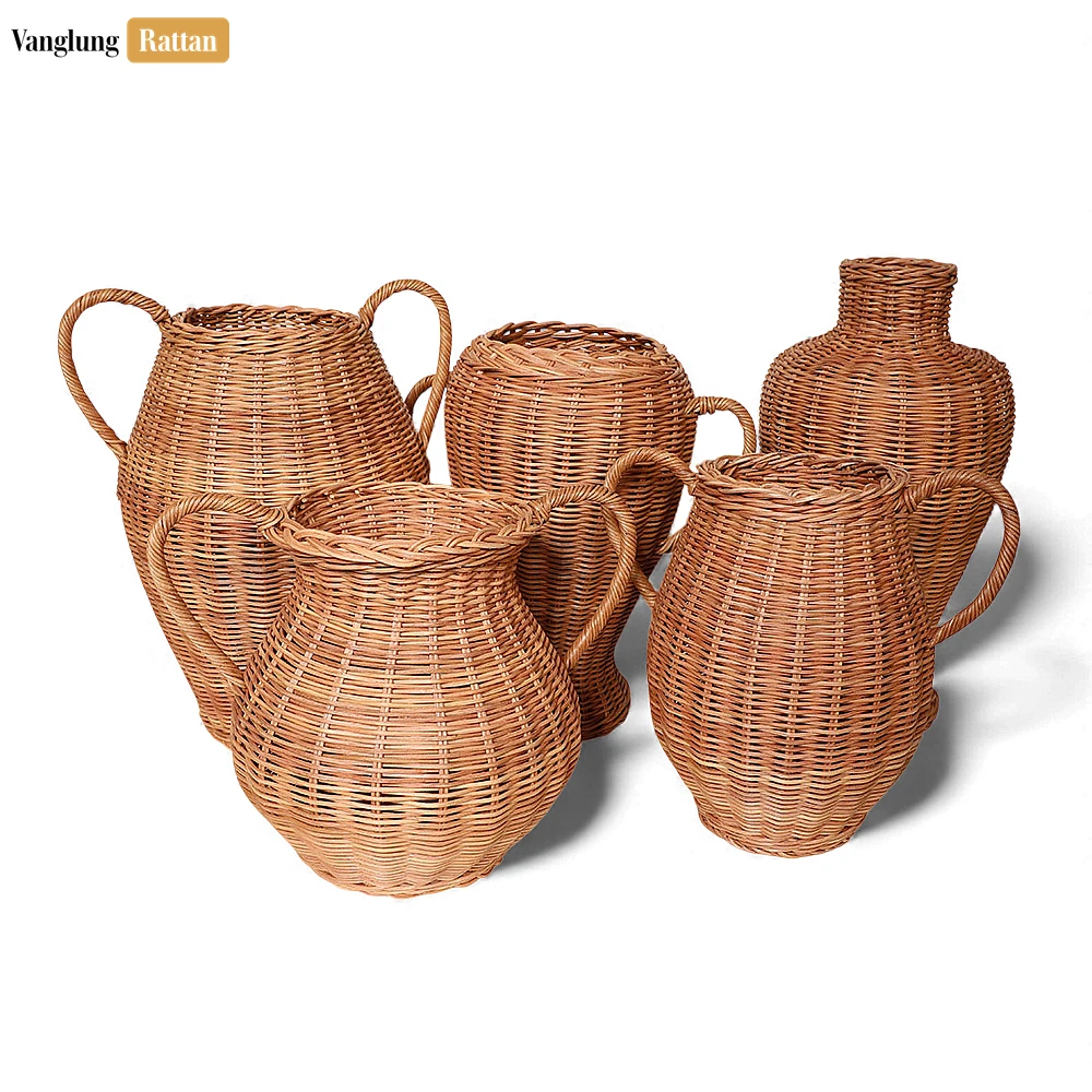 Rattan Export Rustic Core Rattan Trophy Vase - Woven Double-Handled Urn for Christmas Décor - REX-DCVA26002