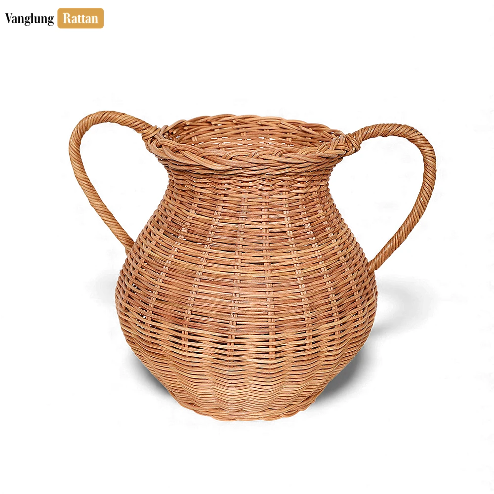 Rattan Export Rustic Core Rattan Christmas Vase - Woven Urn with Handles for Winter Greenery - REX-DCVA26001