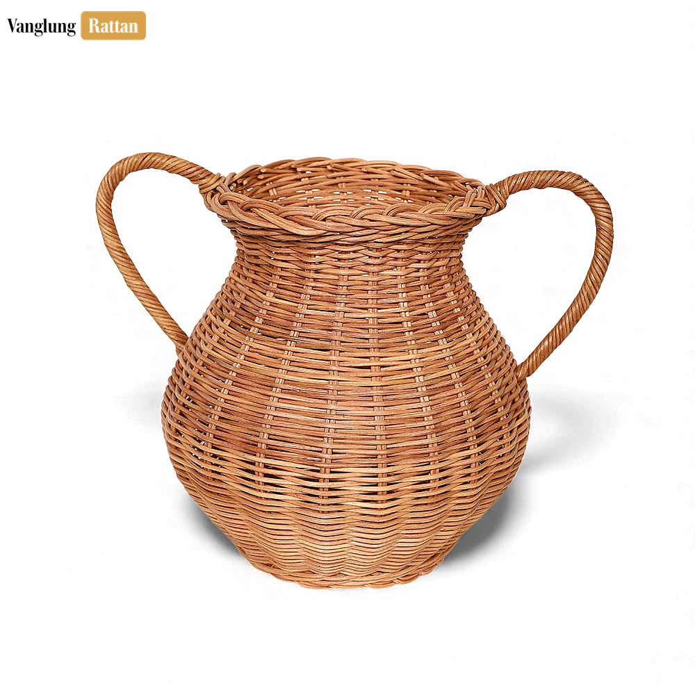 Rattan Export Rustic Core Rattan Christmas Vase - Woven Urn with Handles for Winter Greenery - REX-DCVA26001
