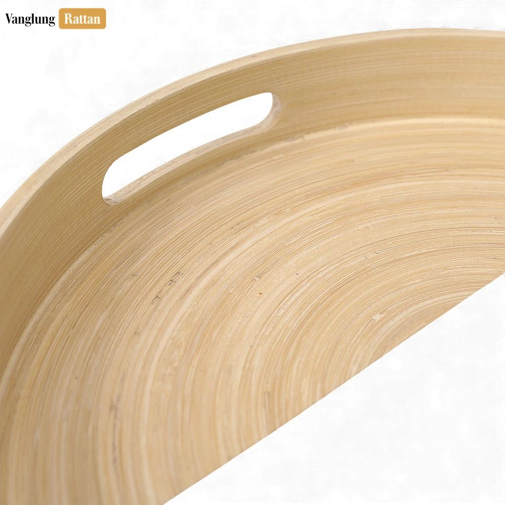 Rattan Export Round Coiled Bamboo Serving Tray - Modern White & Natural Color-Block Design - REX-STRO061001WH