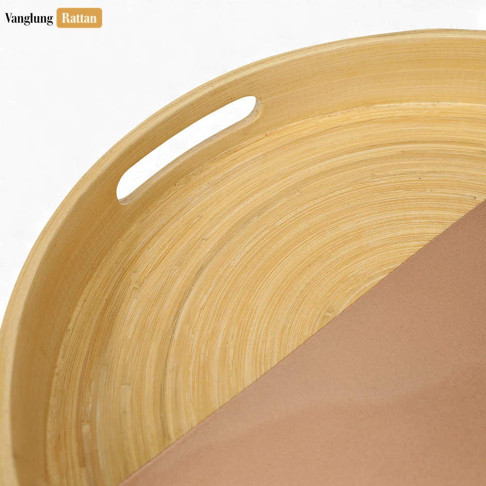 Rattan Export Round Coiled Bamboo Serving Tray - Modern Copper & Natural Color-Block Design - REX-STRO061001CU