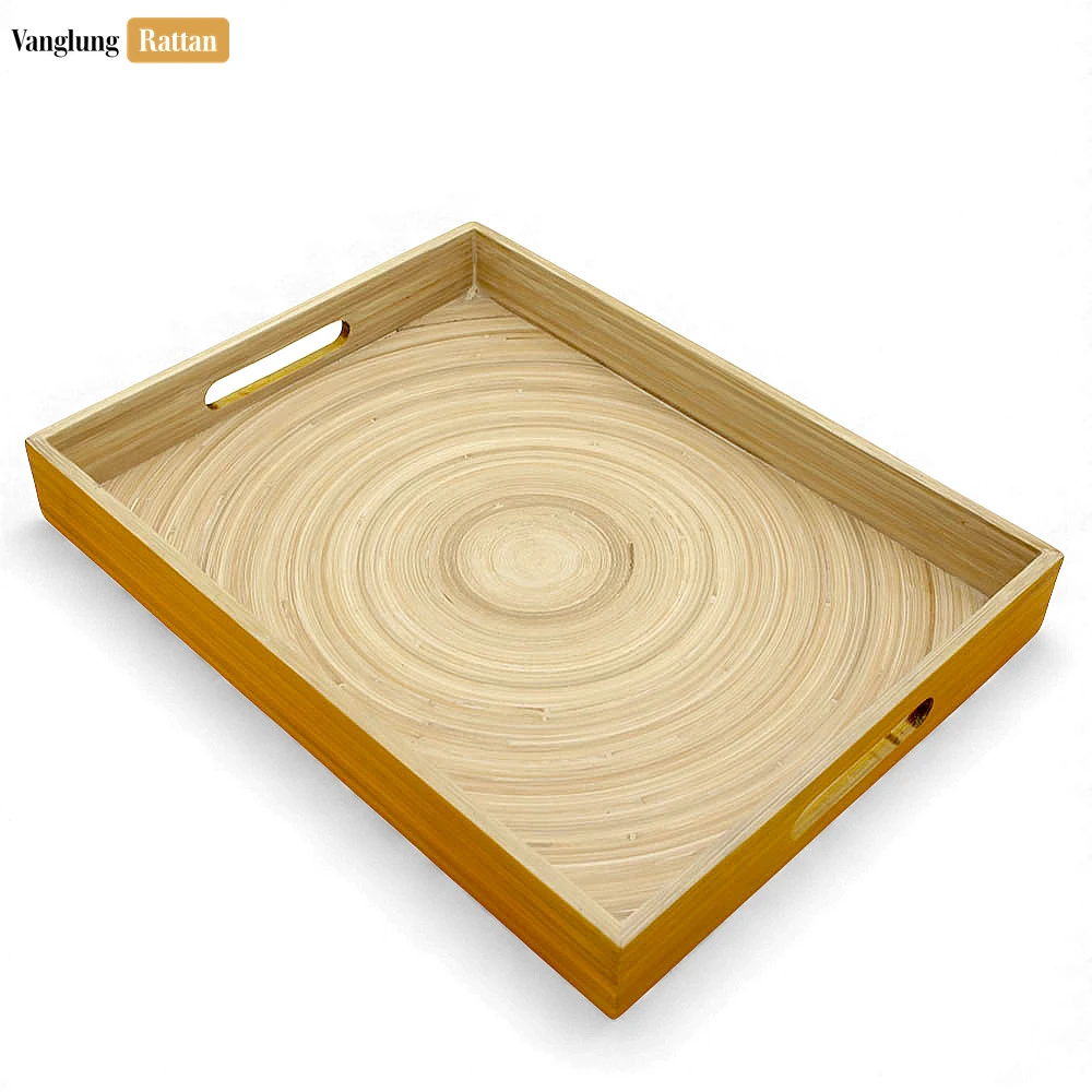 Rattan Export Rectangular Orange Coiled Bamboo Serving Tray - Straight-Edge Box Design - STCN061002OR - REX-STCN061002ORG