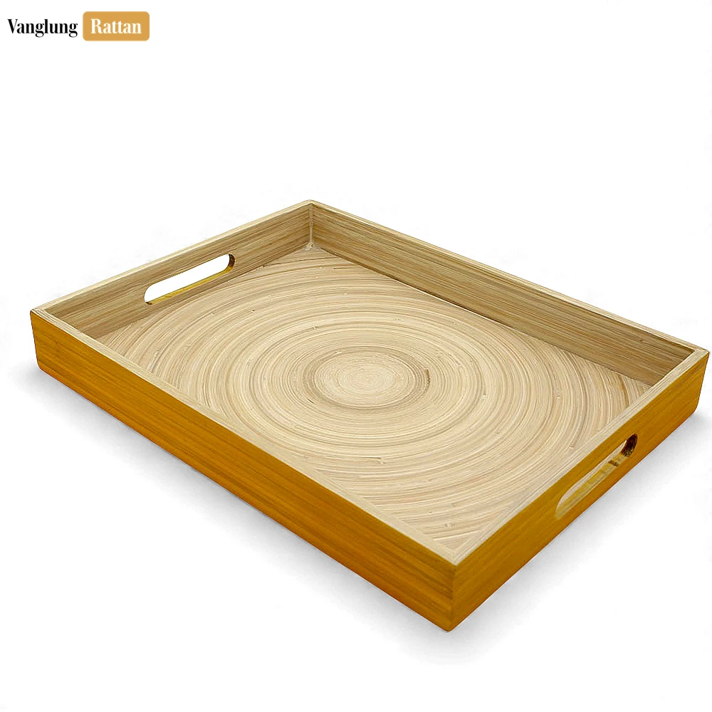 Rattan Export Rectangular Orange Coiled Bamboo Serving Tray - Straight-Edge Box Design - STCN061002OR - REX-STCN061002ORG