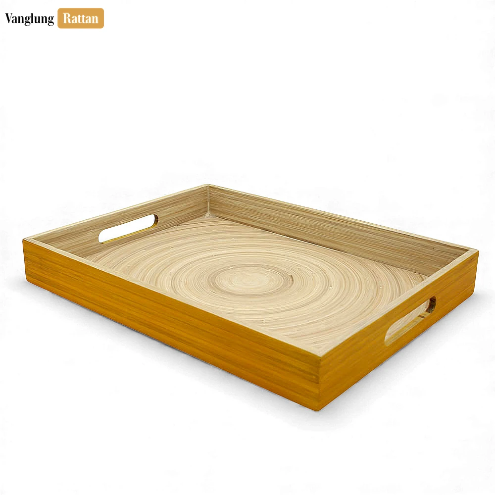 Rattan Export Rectangular Orange Coiled Bamboo Serving Tray - Straight-Edge Box Design - STCN061002OR - REX-STCN061002ORG