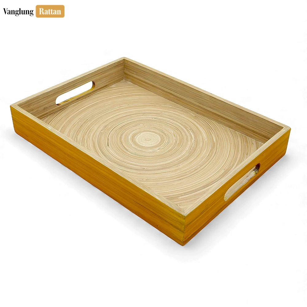 Rattan Export Set Rectangular Orange Coiled Bamboo Serving Tray - Straight-Edge Box Design - REX-STCN061002ORSE