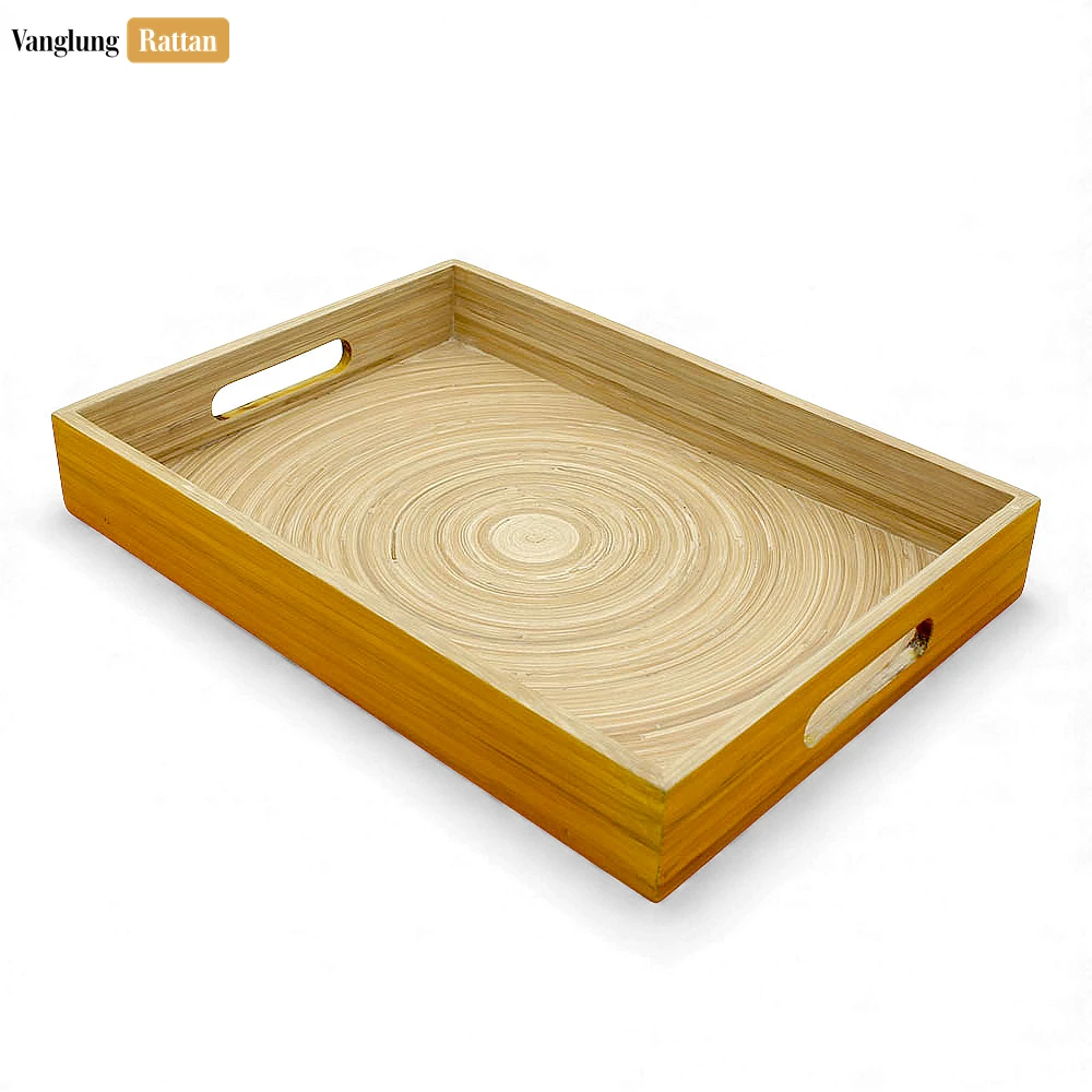 Rattan Export Set Rectangular Orange Coiled Bamboo Serving Tray - Straight-Edge Box Design - REX-STCN061002ORSE