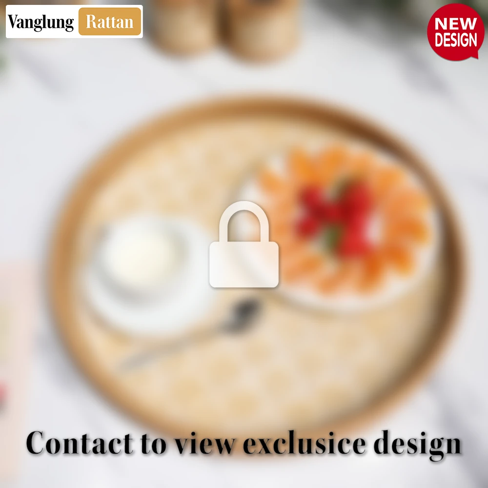 Rattan Export Round Handwoven Bamboo Rattan Serving Tray with Natural Twilled Twos Weave - REX-STRO013004NA