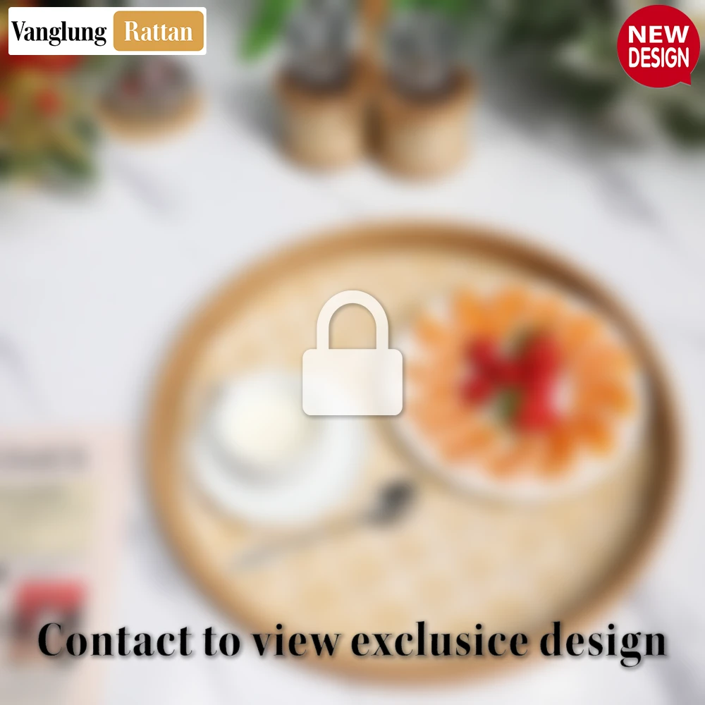 Rattan Export Round Handwoven Bamboo Rattan Serving Tray with Natural Twilled Twos Weave - REX-STRO013004NA