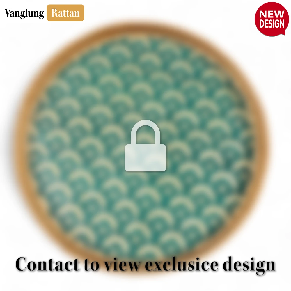 Rattan Export Round Handwoven Bamboo Rattan Serving Tray with Green Japan Pattern - REX-STRO013004JP