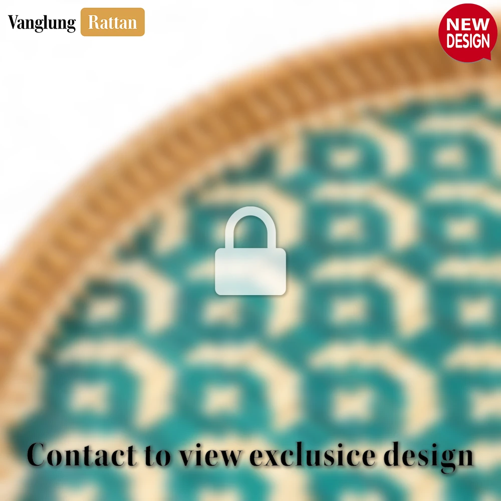 Rattan Export Round Handwoven Bamboo Rattan Serving Tray with Green Japan Pattern - REX-STRO013004JP