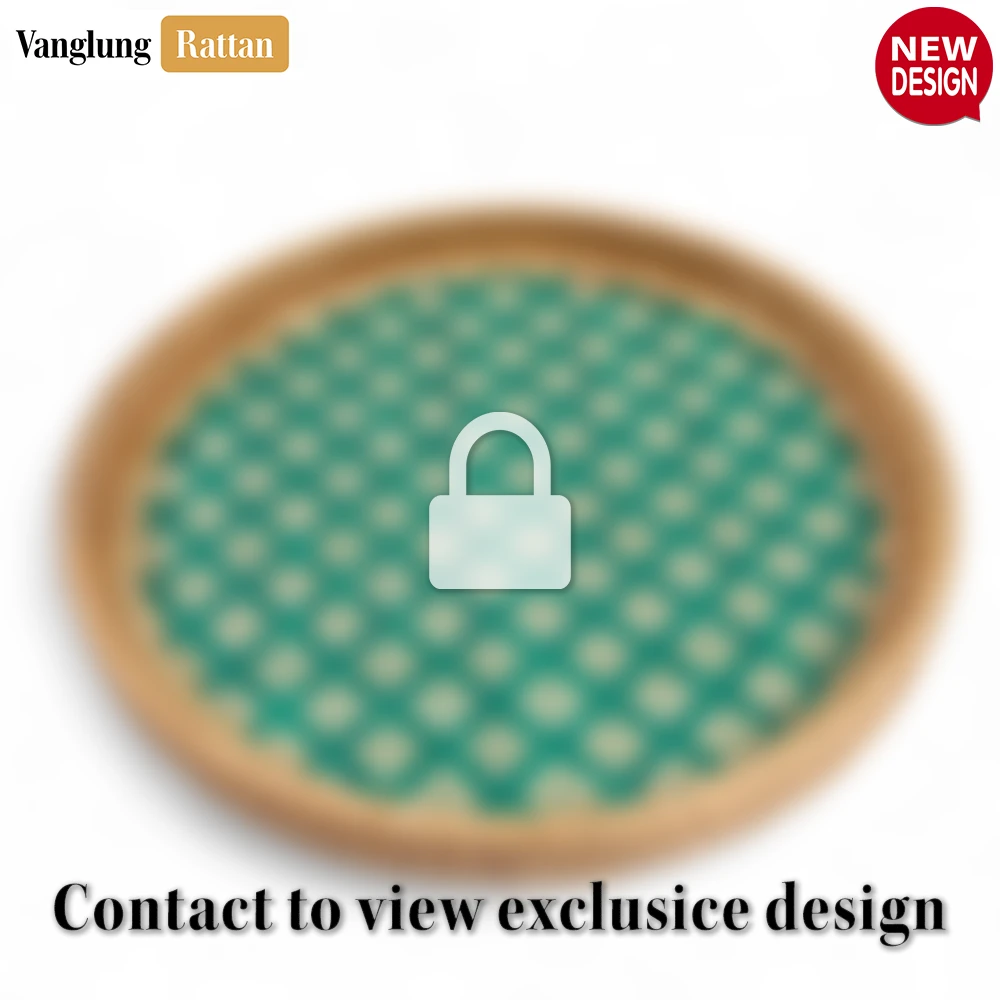 Rattan Export Round Handwoven Bamboo Rattan Serving Tray with Green and Natural Diamond Pattern - REX-STRO013004GR