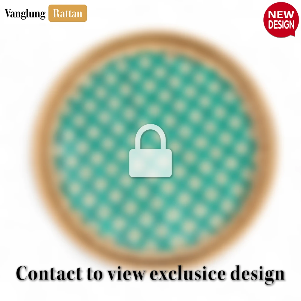 Rattan Export Round Handwoven Bamboo Rattan Serving Tray with Green and Natural Diamond Pattern - REX-STRO013004GR