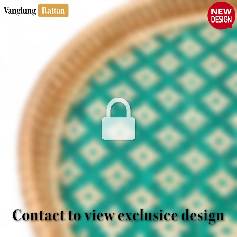 Rattan Export Round Handwoven Bamboo Rattan Serving Tray with Green and Natural Diamond Pattern - REX-STRO013004GR