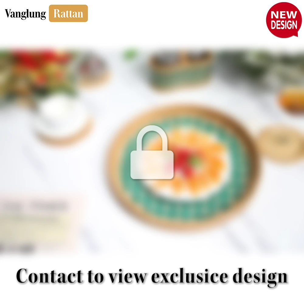 Rattan Export Round Handwoven Bamboo Rattan Serving Tray with Green and Natural Diamond Pattern - REX-STRO013004GR