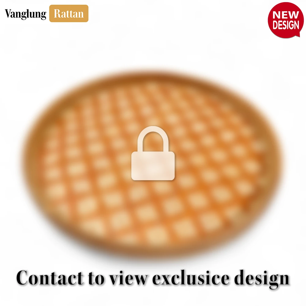 Rattan Export Round Handwoven Bamboo Rattan Serving Tray with Brown and Natural Diamond Pattern - REX-STRO013004BR