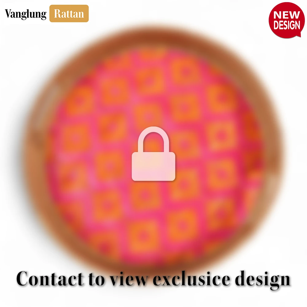 Rattan Export Round Handwoven Bamboo Rattan Handles Serving Tray with Pink Diamond Pattern - REX-STRO013003PK