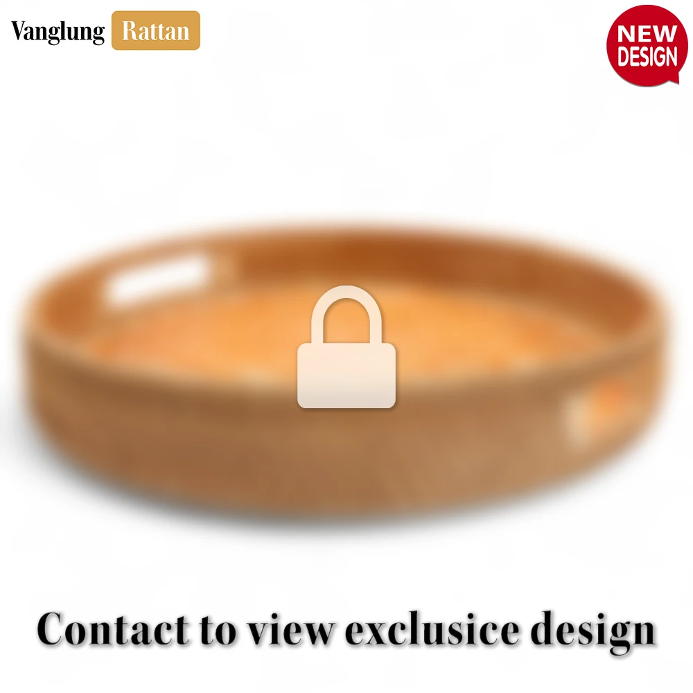 Rattan Export Round Handwoven Bamboo Rattan Handles Serving Tray with Orange Checkered Weave - REX-STRO013003OR