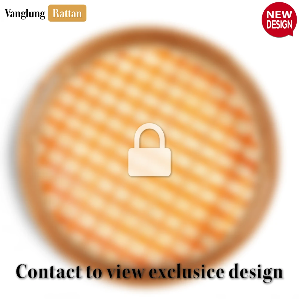 Rattan Export Round Handwoven Bamboo Rattan Handles Serving Tray with Orange Checkered Weave - REX-STRO013003OR