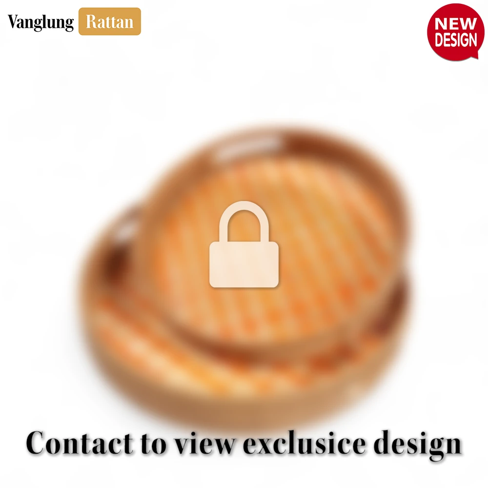 Rattan Export Round Handwoven Bamboo Rattan Handles Serving Tray with Orange Checkered Weave - REX-STRO013003OR