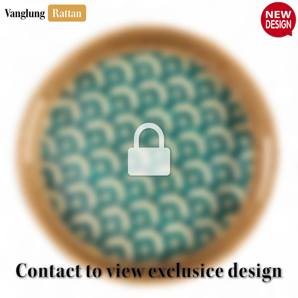 Rattan Export Round Handwoven Bamboo Rattan Handles Serving Tray with Green Japan Pattern - REX-STRO013003JP