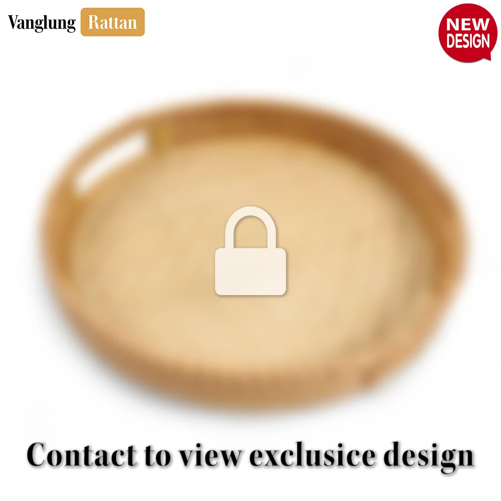 Rattan Export Round Honey Handwoven Bamboo Rattan Handles Serving Tray with Light Natural Twilled Twos Weave - REX-STRO013003HNL
